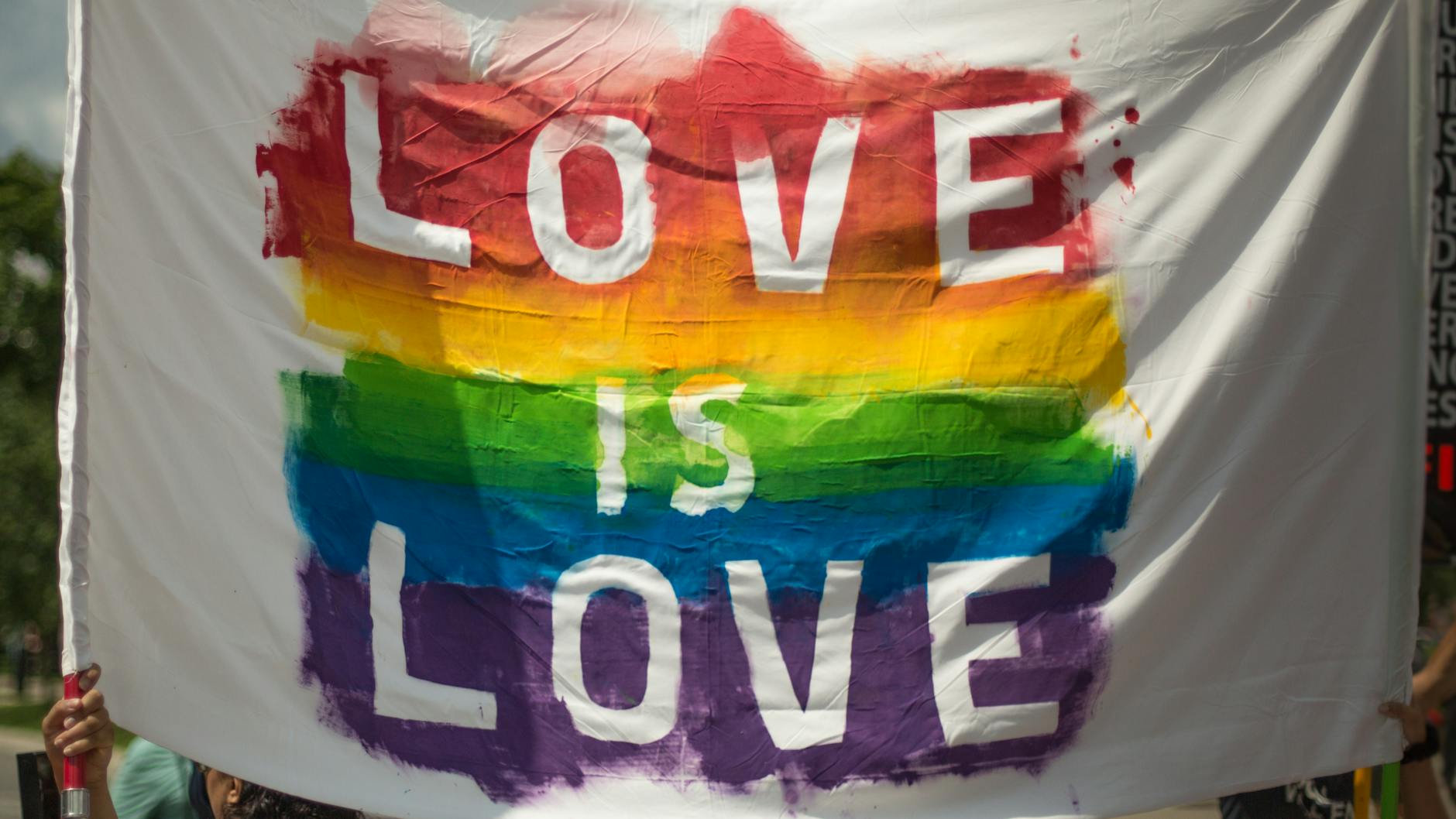 white and multicolored love is love banner